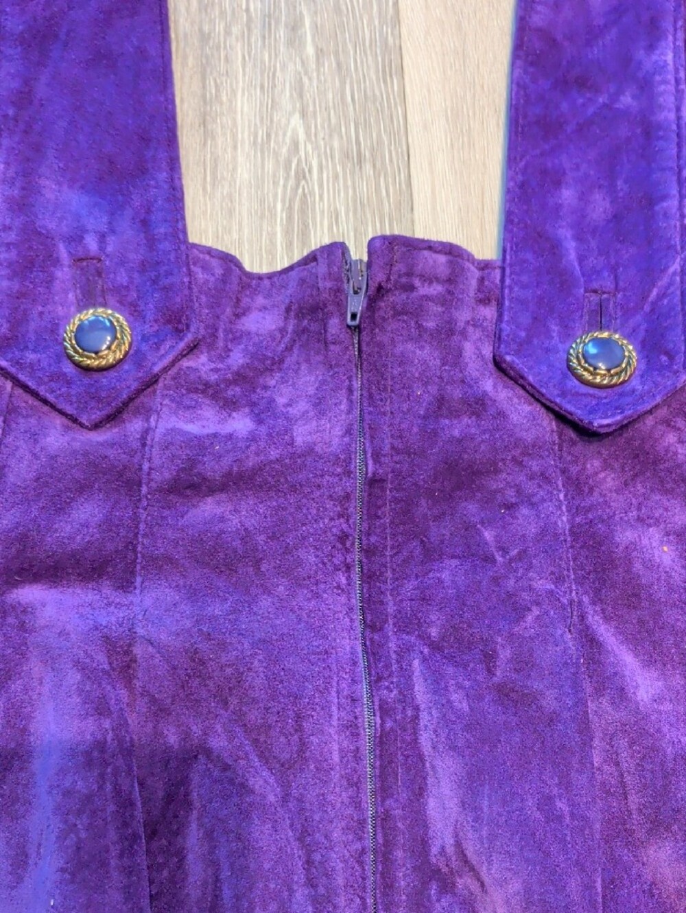 VTG 80s The Leather Ranch Purple Suede Pinafore Overall Dress Small Whimsigoth - Picture 4 of 5